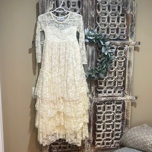 EUC cream lace floor length dress
